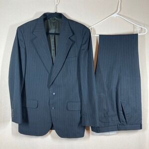 Vtg Sears Executive Collection Wool Blend Pinstripe Suit 42L Coat 34x32 Pant Blk